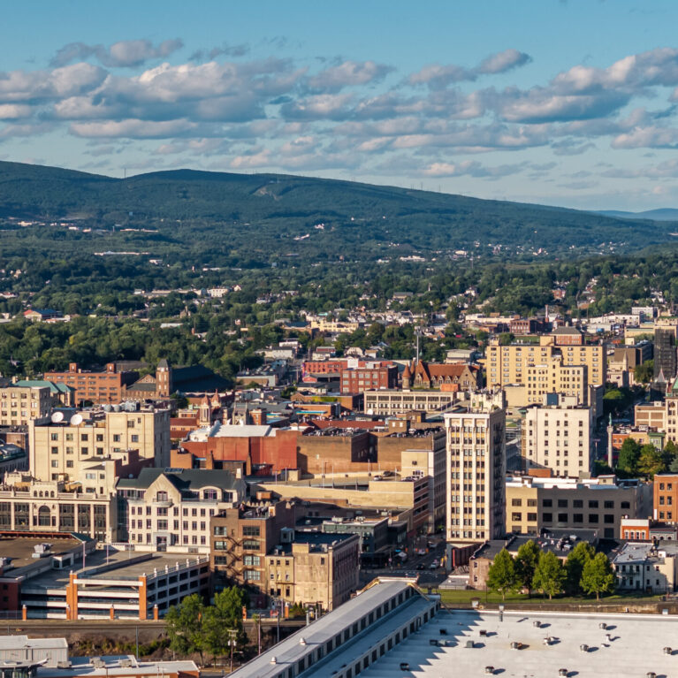Late summer, early fall aerial, drone, photo of the Scranton Pennsylvania skyline. September 2024. default