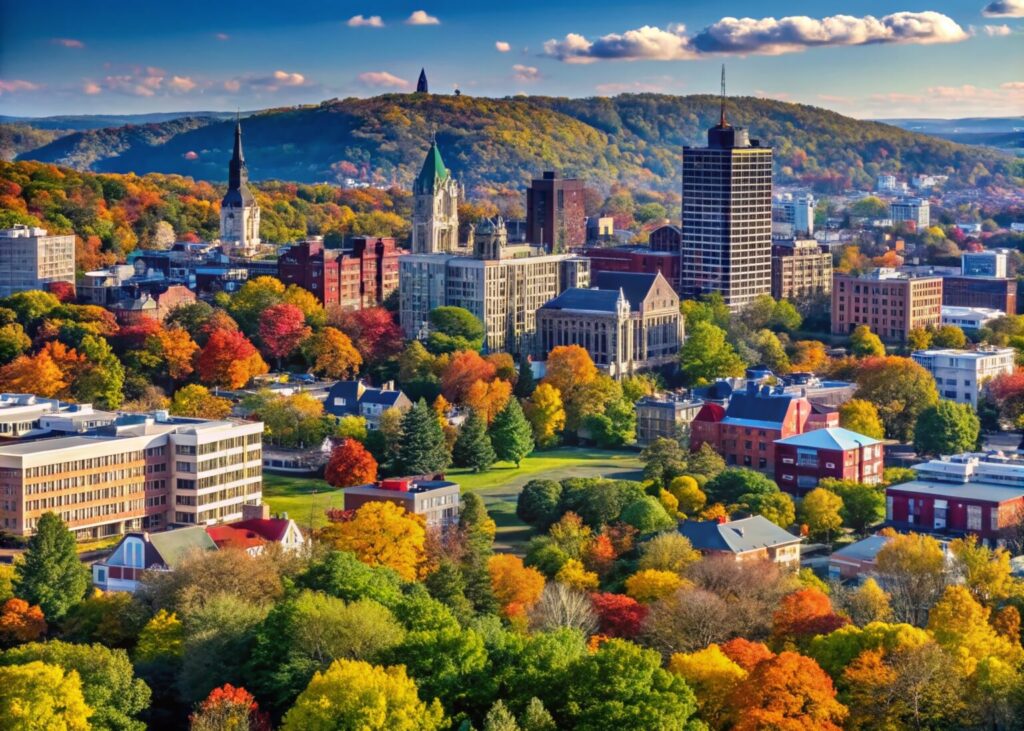 Aerial View of Scranton Pennsylvania Skyline in Late Summer and Early Fall – September 2024
