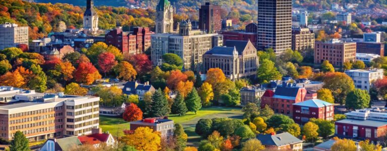 Aerial View of Scranton Pennsylvania Skyline in Late Summer and Early Fall – September 2024 Aerial View of Scranton Pennsylvania Skyline in Late Summer and Early Fall – September 2024