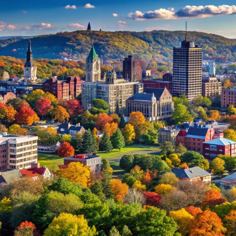 Aerial View of Scranton Pennsylvania Skyline in Late Summer and Early Fall – September 2024 Aerial View of Scranton Pennsylvania Skyline in Late Summer and Early Fall – September 2024